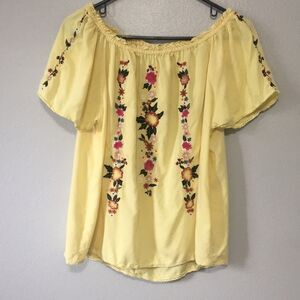 Francescas Yellow Floral Off Shoulder Ruffle Top